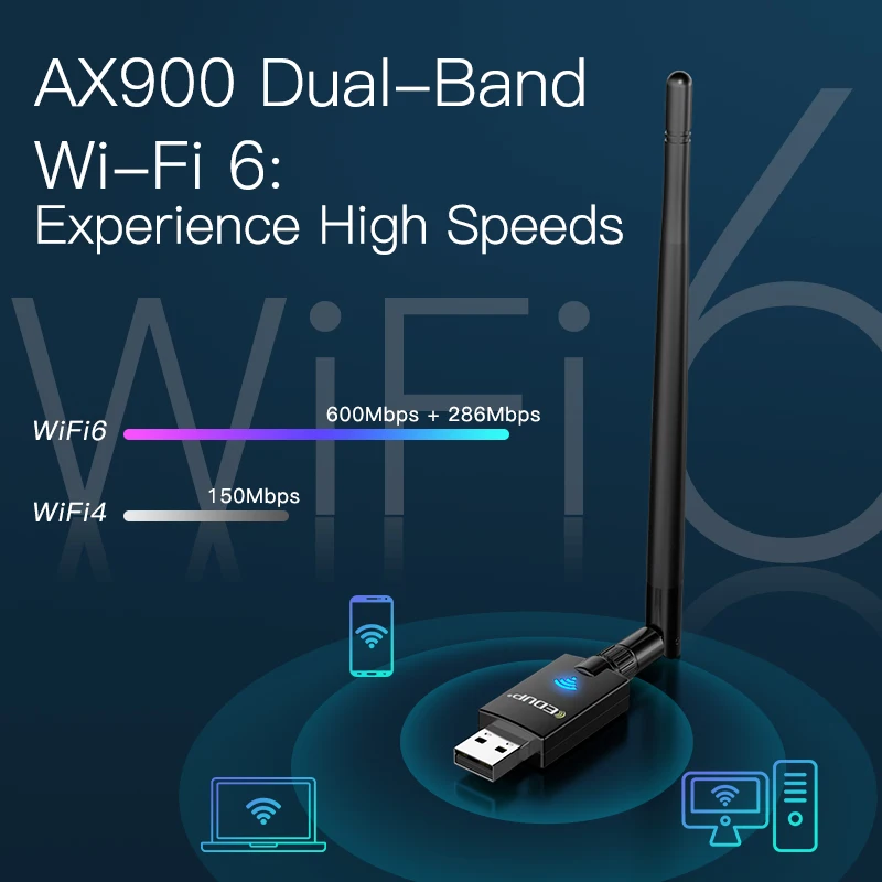 AX900 USB WiFi Adapter Dual Band Bluetooth 5.3 2 in 1 Wi-Fi 6 Dongle Wireless Receiver For PC/Laptop Driver Free For Win10/11