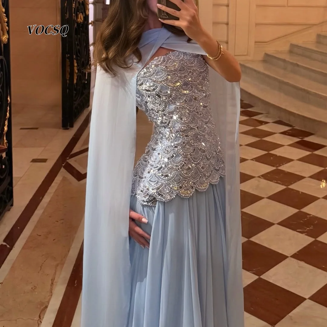 Ballkleider in Hellblau, formelles Kleid, glitzerndes, mit Pailletten besetztes A-Linien-Maxikleid für Hochzeitsgäste, Quinceanera-Party, individuell gestaltet