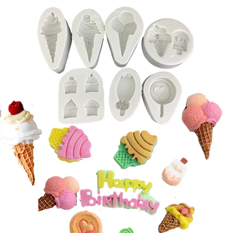Baking Ice Cream Cone Chocolate Silicone Mould Fondant Cupcake Topper Candy Polymer Clay Molds DIY Party Cake Decorating Tools