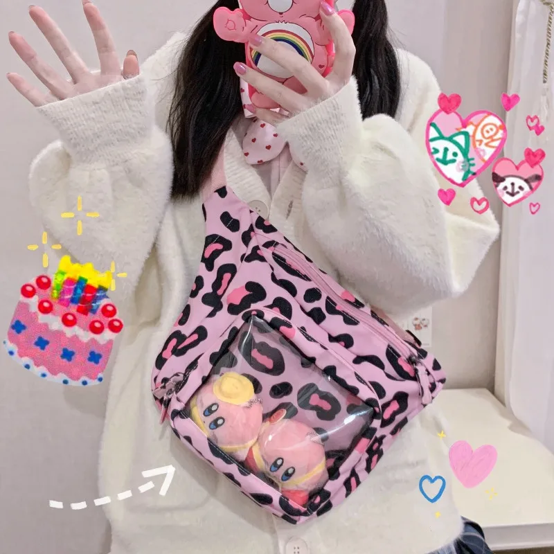 

Cute Style Japanese Girl Shoulder Bag Fashion Transparent Itabag Colleague Leopard Cow Cavans Handbag Ladies Pain Bag IB108