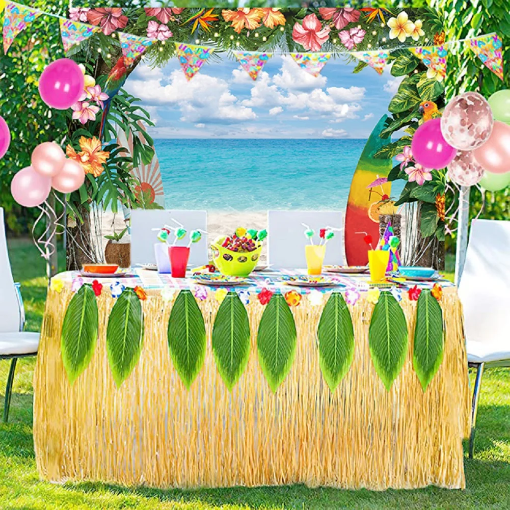 Tropical Luau Photography Background Summer Hawaiian Beach Backdrop Surfboard Blue Sky Ocean Palm Leaves Aloha Party Decorations