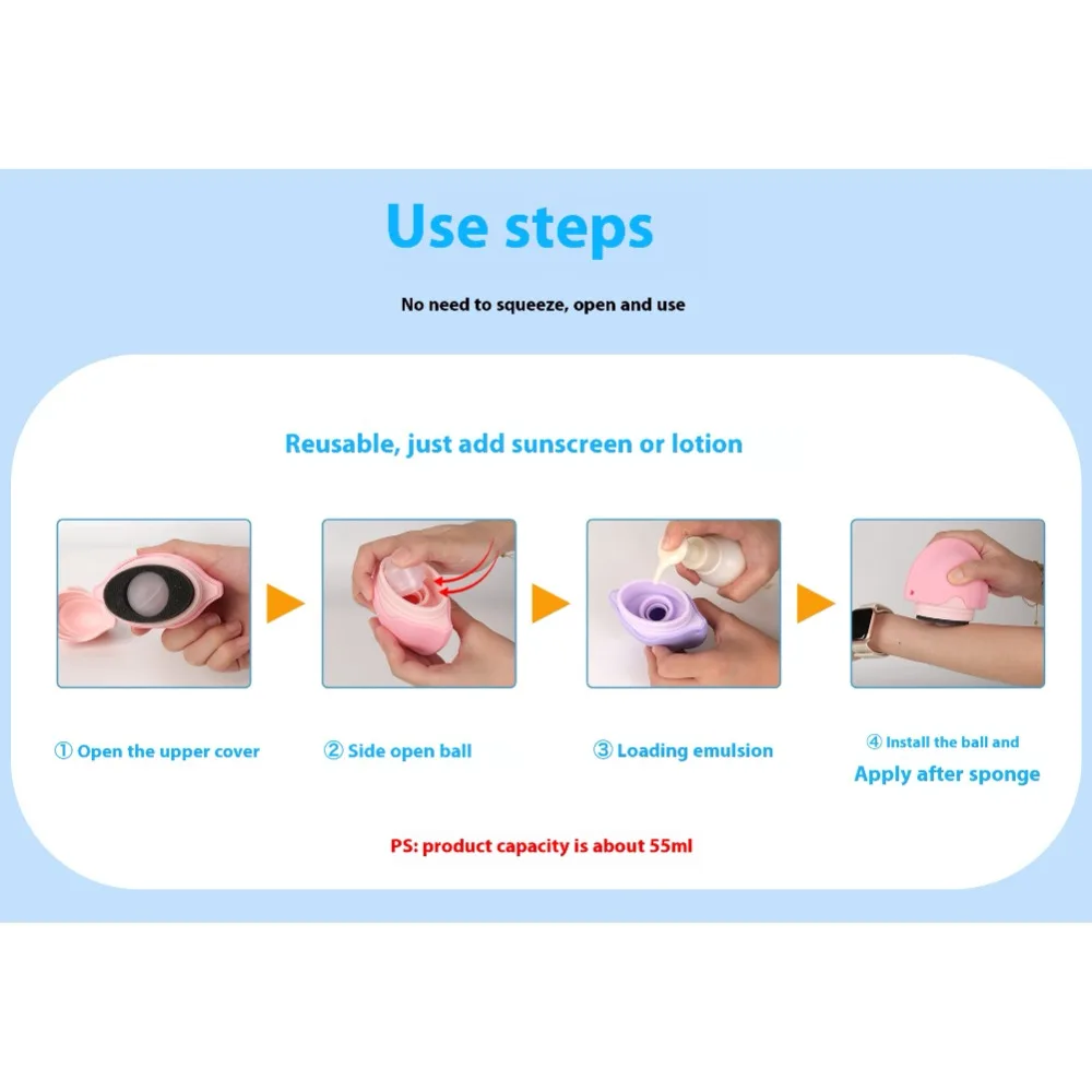 シリコーン日焼け止めローラーアプリケーター詰め替え可能な楕円形日焼け止めローションアプリケーター化粧品ツールステッチカラー