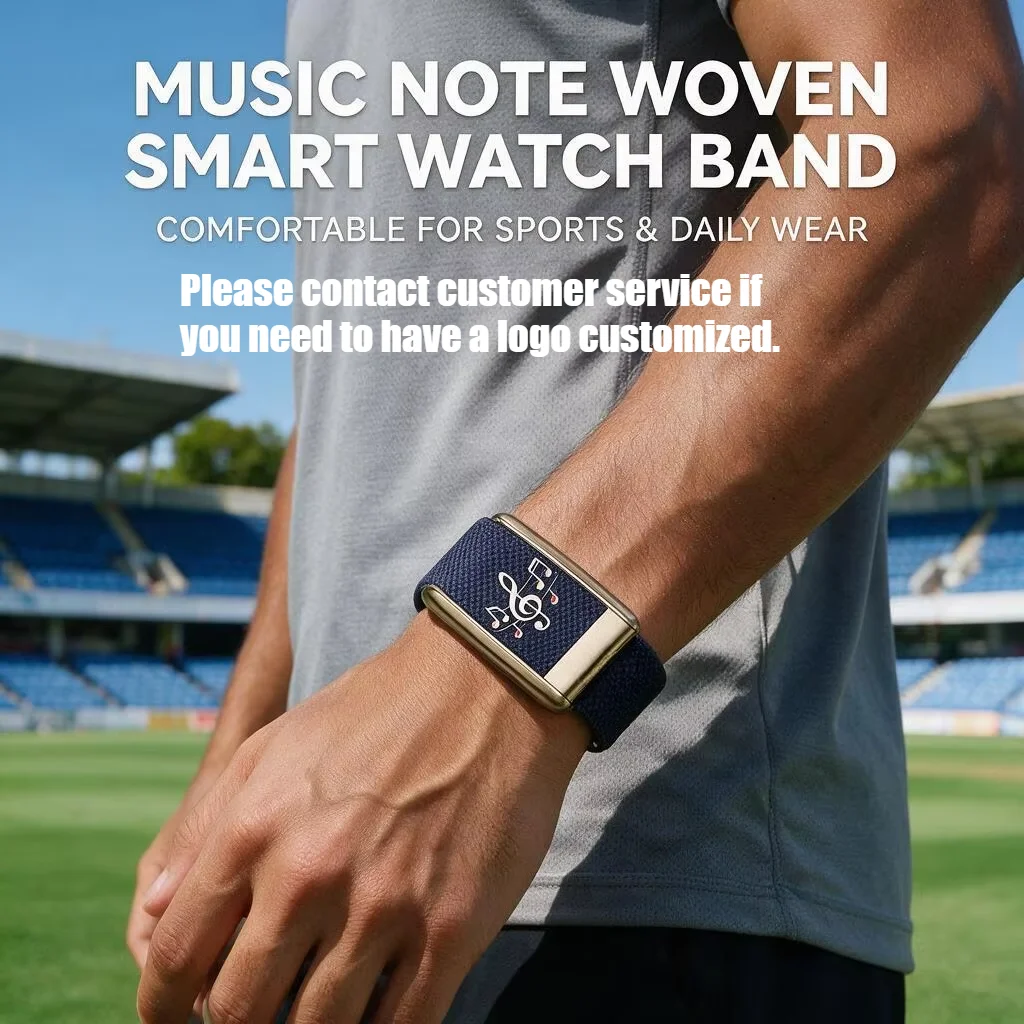 Compatible with WHOOP 5.0 MG Musical Treble Clef Print Nylon Woven Elastic Replacement Wristband Metal U Frame