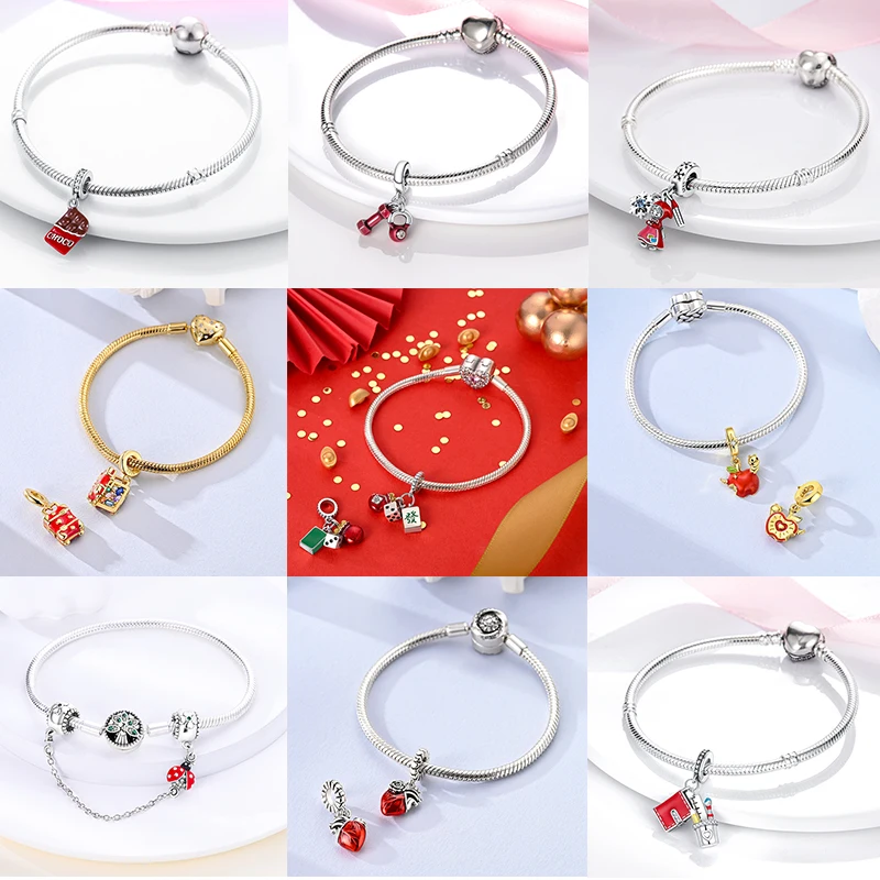 Charms aus 925 Sterling Silber, Rote Farbserie, Roter Elefant, Tier- und Fruchtperlen, Original, Passend für Damen, Jubiläums-Schmuckanhänger – Detail 16