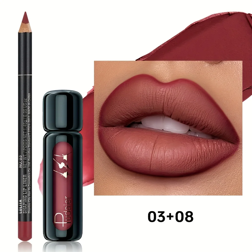 Wasserfester Lipliner und Lippenschlamm-Set, mattes, langanhaltendes samtiges Lippen-Make-up, glattes, lichtechtes Geschenk für Frauen