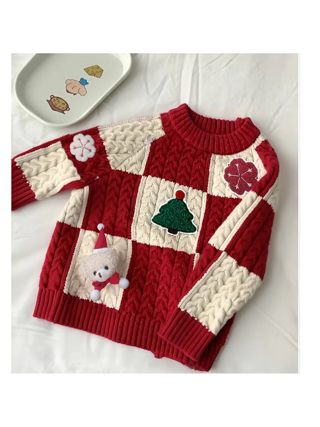 Maglione rosso per bambini con disegno 3D di cartoni animati per Natale, Capodanno e Capodanno, pullover lavorato a maglia per ragazzi e ragazze