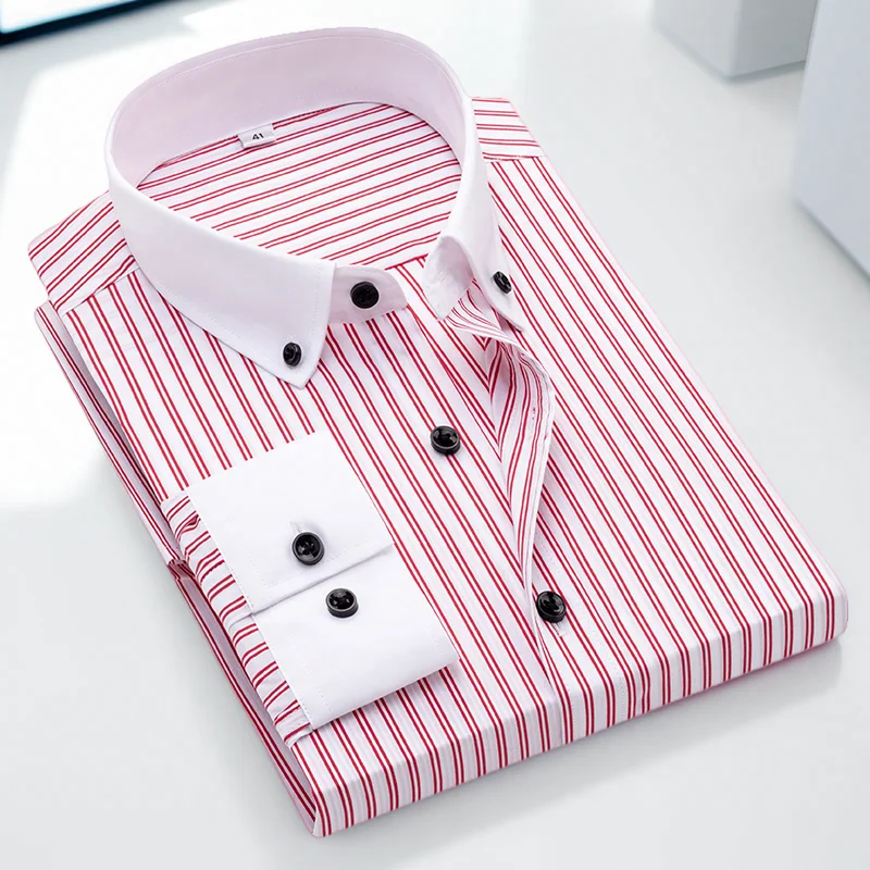 Men\'s long-sleeved shirt, fashionable slim exotic collar striped stretch business casual white-collar comfortable fabric