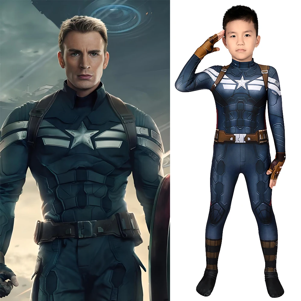 

Зимний солдат Марвелс, косплей, Капитан Америка, супергерой, боди зентай с 3D принтом, костюм на Хэллоуин из спандекса для детей