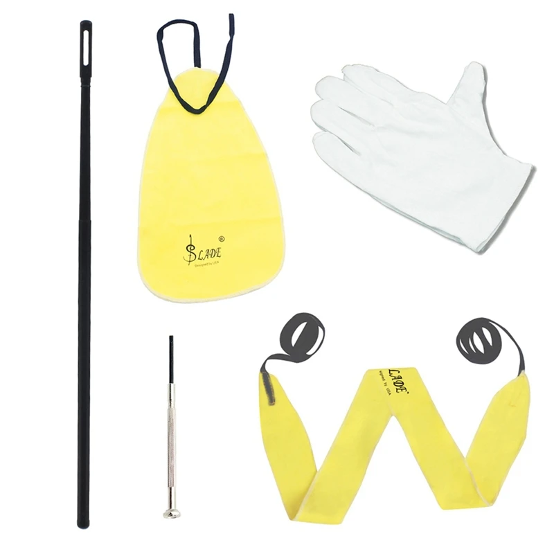 Lade Fluit En Saxofoon Reiniging 5-delige Set (Reinigingsdoek + Lange Reinigingsdoek + Reinigingsstick + Schroevendraaier + Handschoenen)