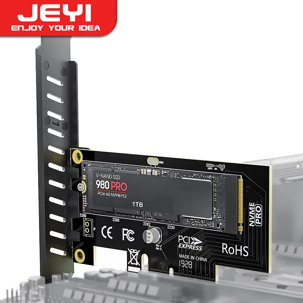 JEYI M.2 NVME SSD to PCIe 4.0 3.0 Adapter, 64Gbps SSD PCIe 4.0 X4 Expansion Card for Desktop PC , PCI-E GEN4 GEN3 Full Speed SK4