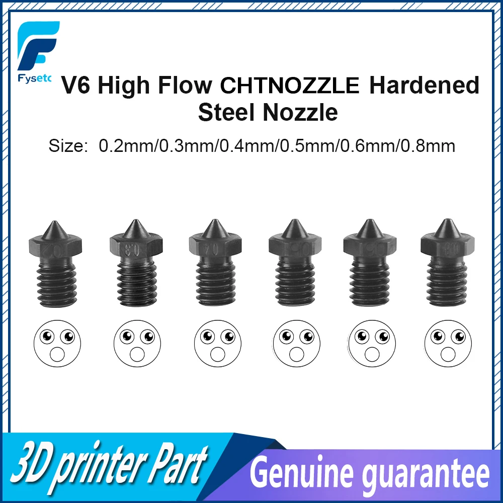 

5pcs/10pcs V6 High Flow CHT NOZZLE Hardened Steel Nozzle Three-eyes 0.2mm-0.8mm for 1.75mm Filament 3D Printer Accessories