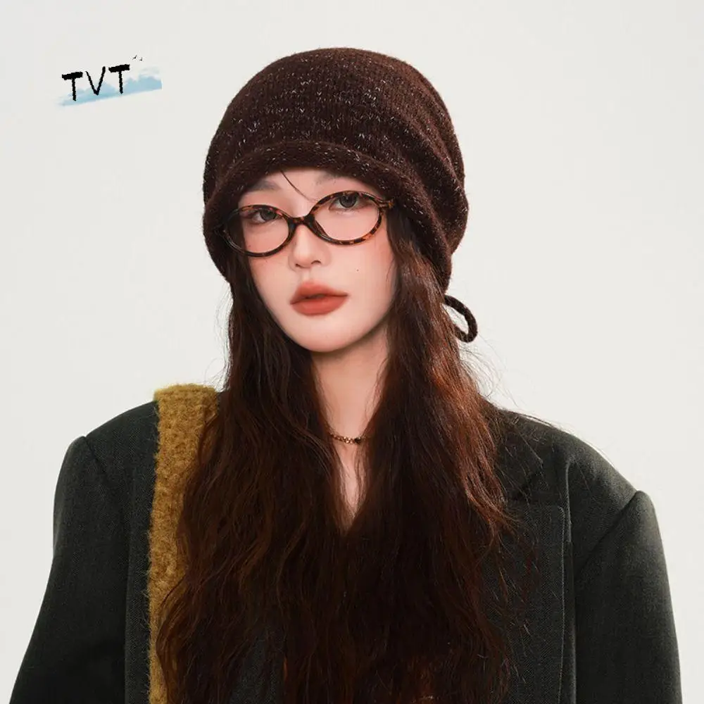 

Fashion Elastic Knitted Stacked Hat Streetwear Hip-hop Lace-up Hat Dome Headgear Y2K Pullover Cap Warmer