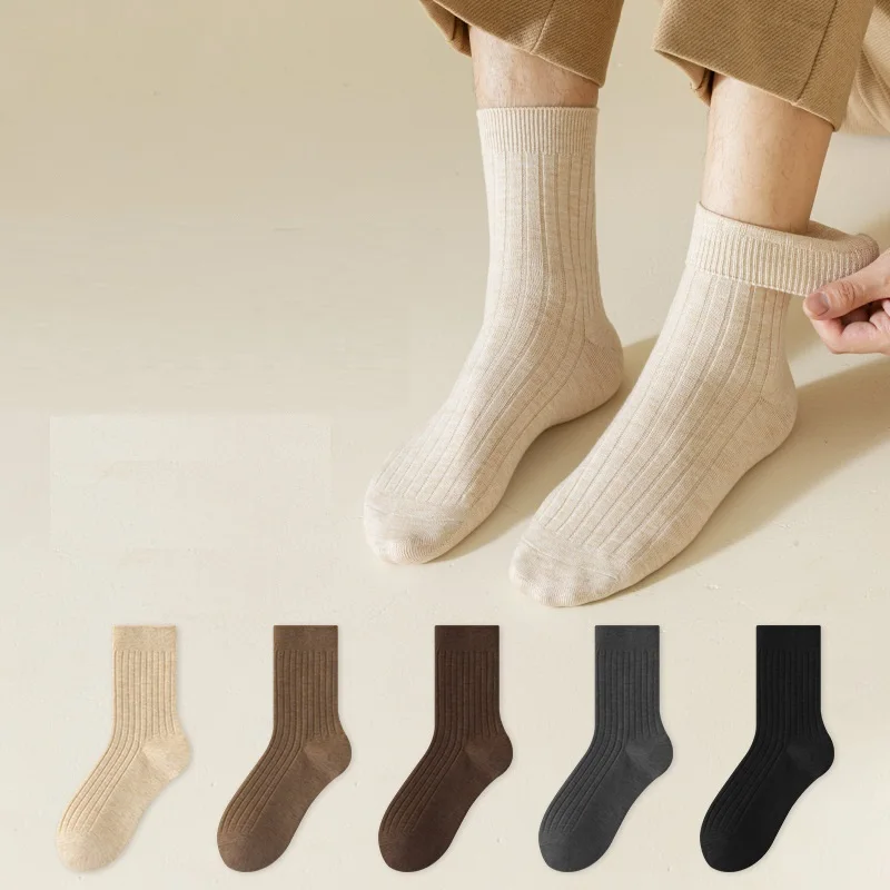 5Pair/Lot Thick Autumn Winter Socks for Young Boys Student Delivery Gentleman Fashion Solid Business Casual Adolescent