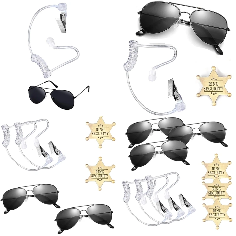 Secret Agent Cosplay Costume With Sunglasses Earpiece And Badge Pin for Adult