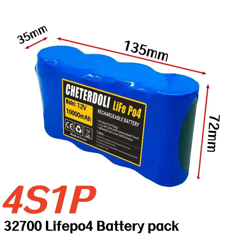 

32700 LiFePO4 Battery Pack 4S1P 12V 10Ah with 4S Balanced BMS Rechargeable for Electric Boat Uninterrupted Power Supply UPS