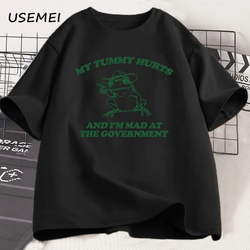 My Tummy Hurts T Shirt Funny Frog Graphic T Shirts Men Women Cotton Oversized Tshirt Short Sleeve T Shirt Streetwear Top Tee