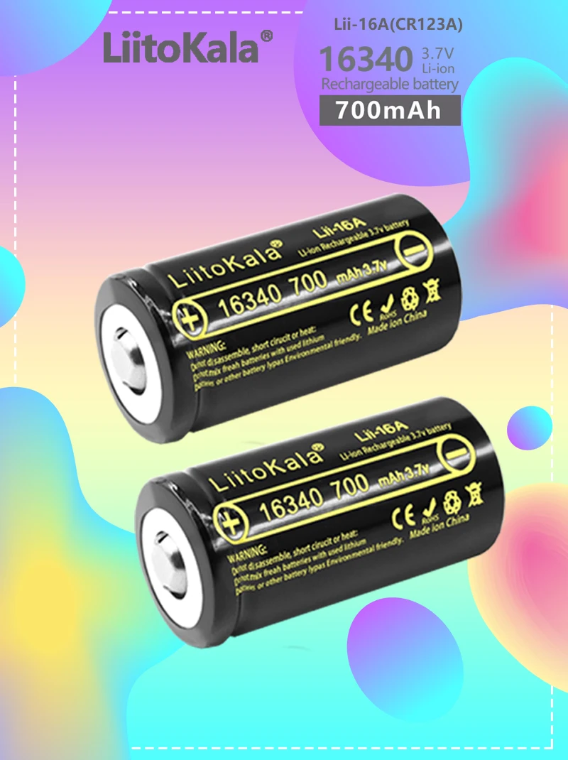 2 sztuk LiitoKala Lii-16A Li-ion 16340 bateria CR123A akumulatory 3.7V CR123 dla pióro laserowe LED latarka komórka