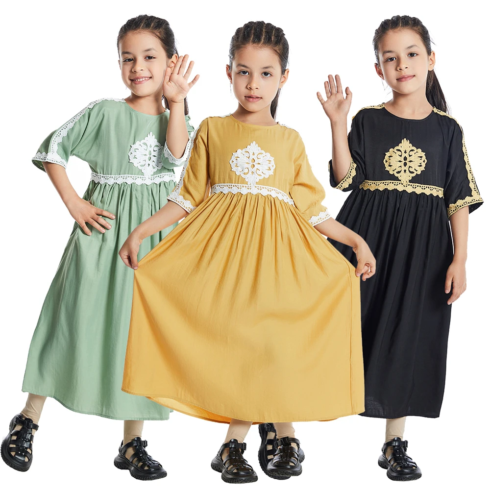 

Ramadan Fashion Muslim Children Abaya Print Girl Maxi Dress Long Robe Gowns Kimono Cute Jubah Middle East Arab Islamic Clothing