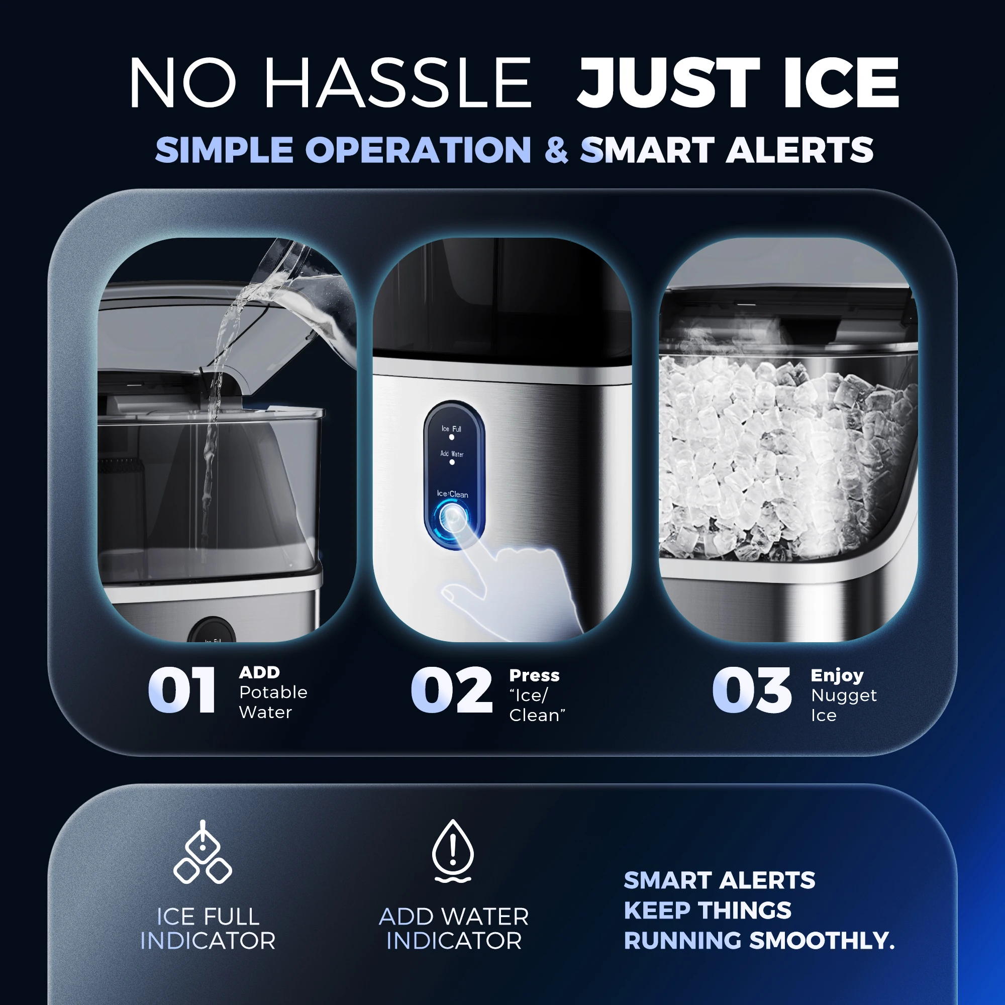 เครื่องทำน้ำแข็งแบบเคี้ยวได้บนเคาน์เตอร์, ทำความสะอาดตัวเองได้, เครื่องทำน้ำแข็งแบบพกพาสำหรับทำน้ำแข็งก้อน, ประสิทธิภาพสูงในการทำน้ำแข็ง, ใช้ในบ้าน, สำนักงาน, สำหรับสัตว์เลี้ยงเพื่อความเย็น