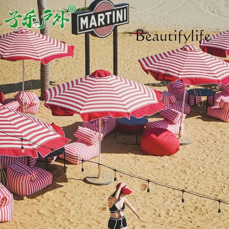 R guarda-chuva listrado de duas cores, liga de alumínio, guarda-chuva de coluna média, praia, internet, celebridade, hotel, pátio, 3 me