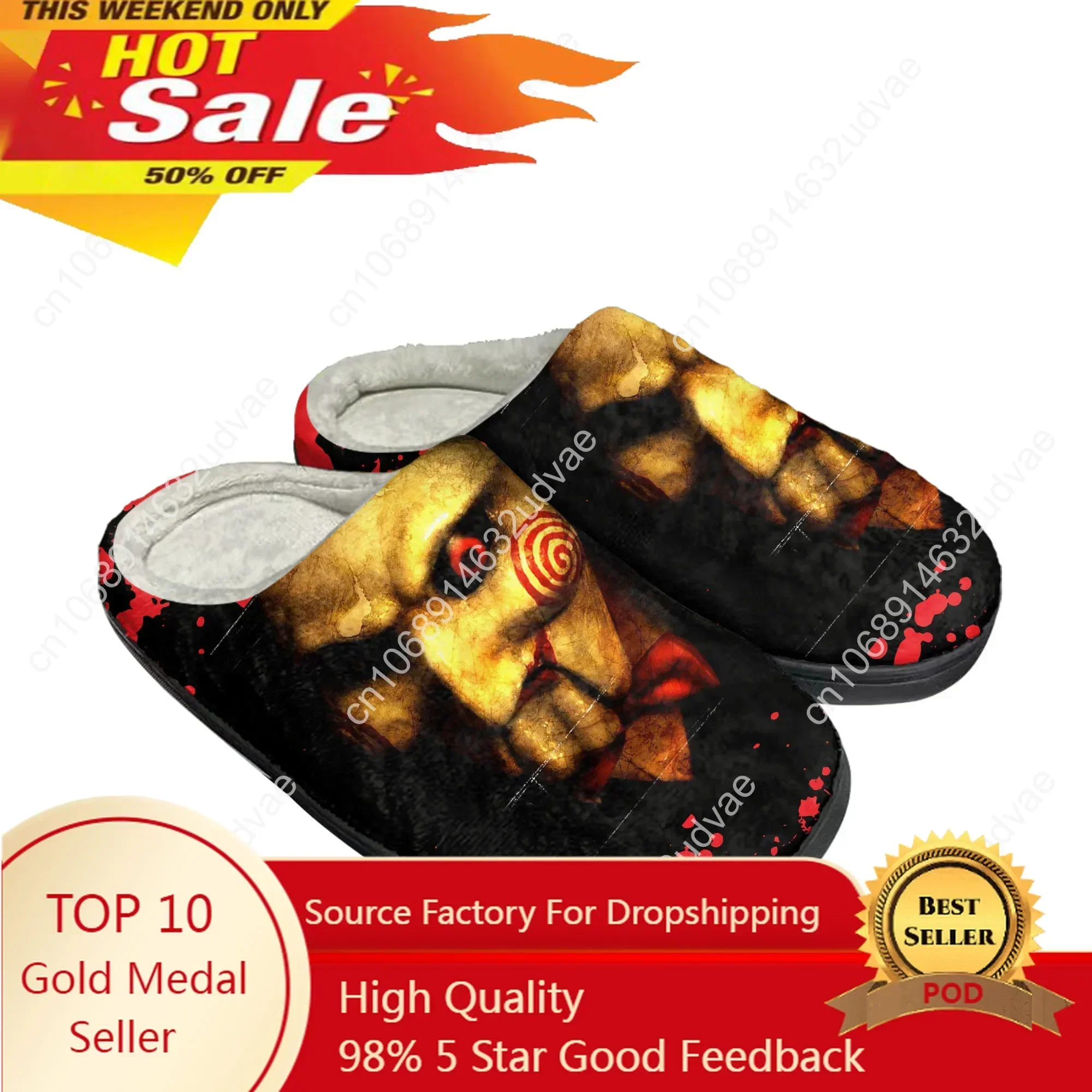 Saw Movie Horror Jigsaw Puppet Home Cotton Slippers Plush Bedroom Mens Womens Casual Keep Warm Shoes Indoor Customized Shoe