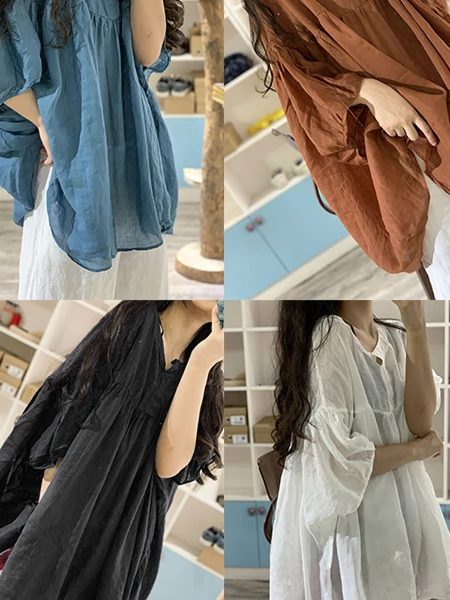 قميص نسائي فضفاض بتصميم فني عتيق، مقاس كبير، قميص صيفي كاجوال فضفاض بطراز قديم، بأزرار وياقة مستديرة وأكمام قصيرة