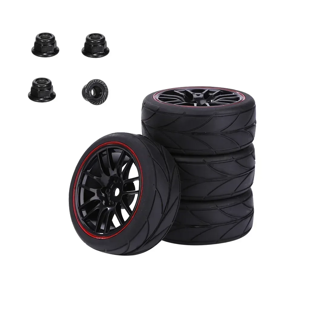 Pneus e Rodas Jantes, Hub Hex para Redcat HPI Tamiya, Carro de turismo RC, HSP 144001, 94123, 94122 CS, 1:10, 65mm, 12mm, 4 peças