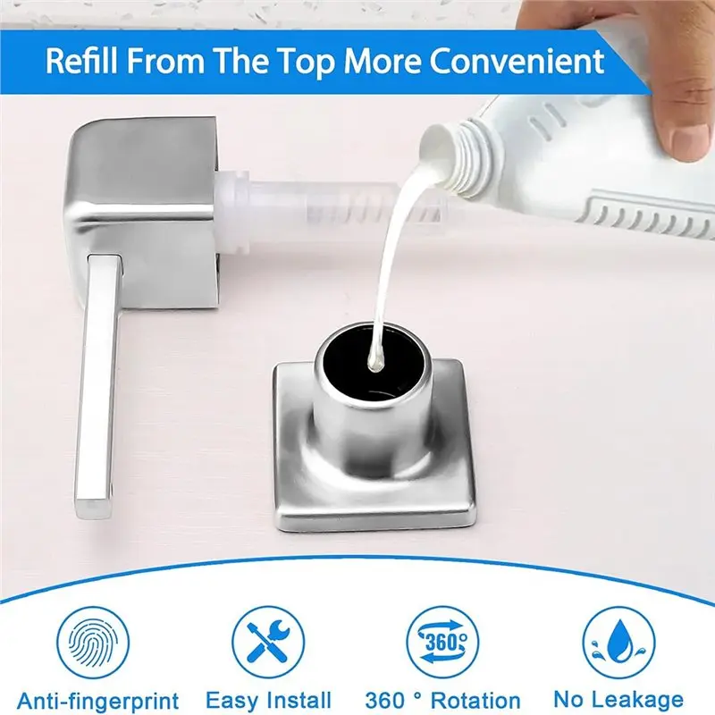 ABUN-Built In Dish Soap Dispenser For Kitchen Sink Brushed Stainless Steel Pump, Refillable Top-Filling 17 OZ Bottle view 3