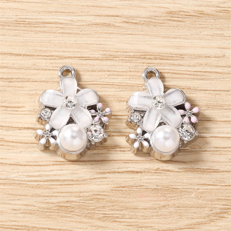 5 Stück 14 x 18 mm zarte Kristall-Metall-Blumenanhänger für die Herstellung von Ohrringen, Halsketten, Armbändern, DIY-Handwerk, Schmuckzubehör – Detail 9