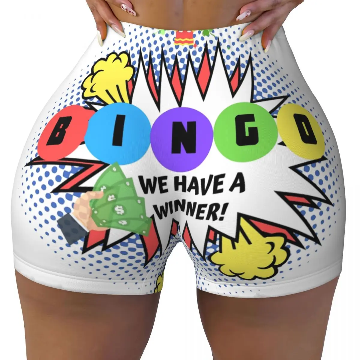 Custom Bingo We Have A Winner Volleyball Biker Workout Shorts Women Paper Game Gym Athletic Yoga Shorts