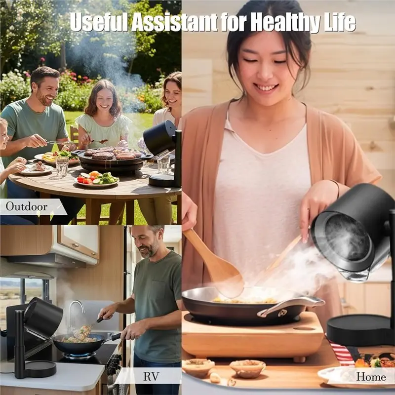 ABKR-Portable Range Hood-Detachable Filter- For Indoor& Outdoor RV Kitchen Ventilation For BBQ Stovetop Cooking, US Plug