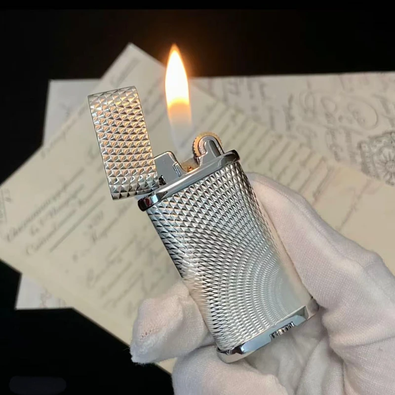 

High End Retro Grinding Wheel Oblique Fire Lighter Metal Three-dimensional Relief Outdoor Portable Inflatable Lighter Men's Gift