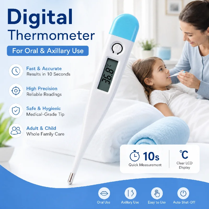 Digital Thermometer Accurate Oral Armpit Temperature Reading Fever Alert Baby Bath Thermometer Hard Tip