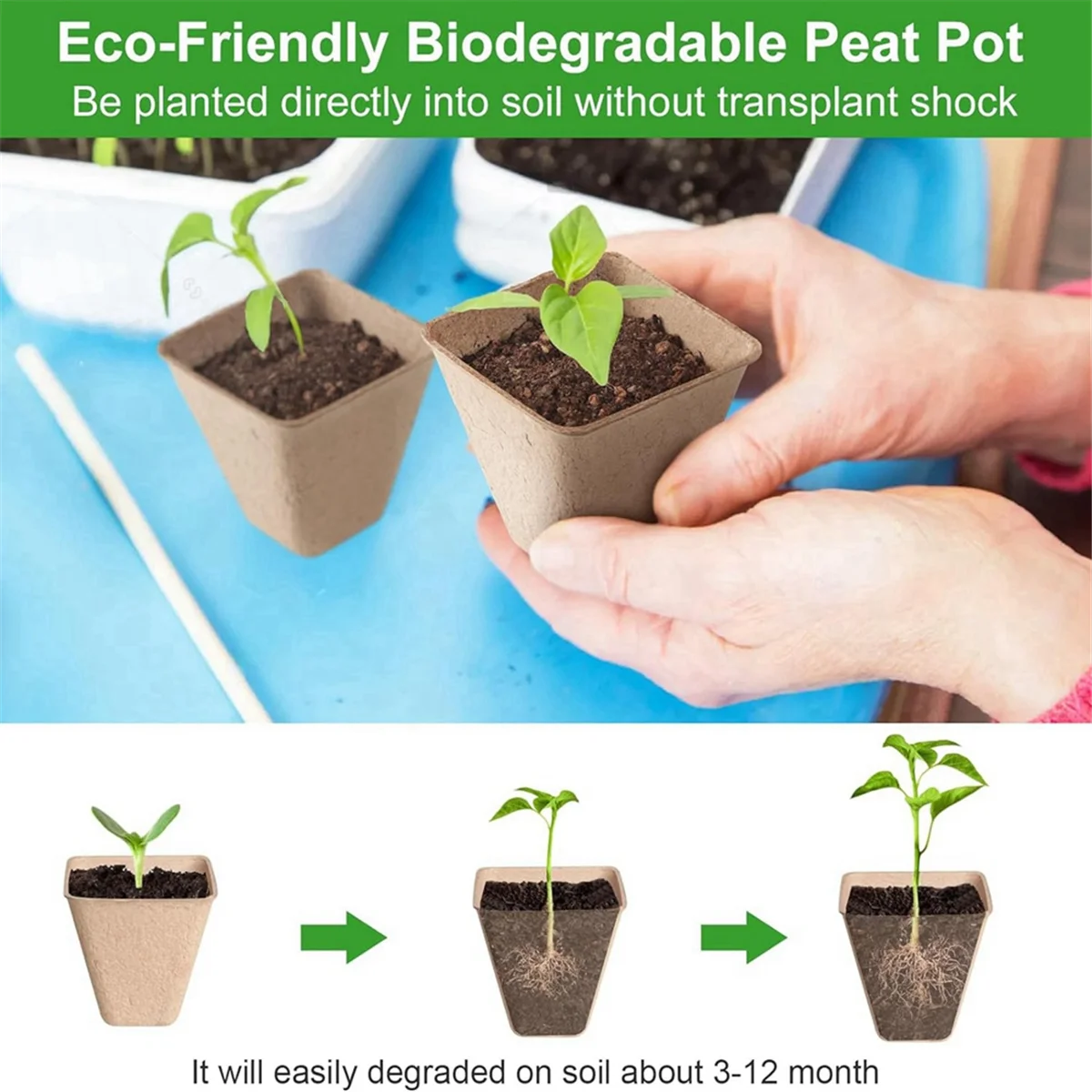 New 120 Pack Square Peat Pots for Seedlings, Seed Starting Pots with Drainage Holes,Biodegradable Herb Seed Pots Kits