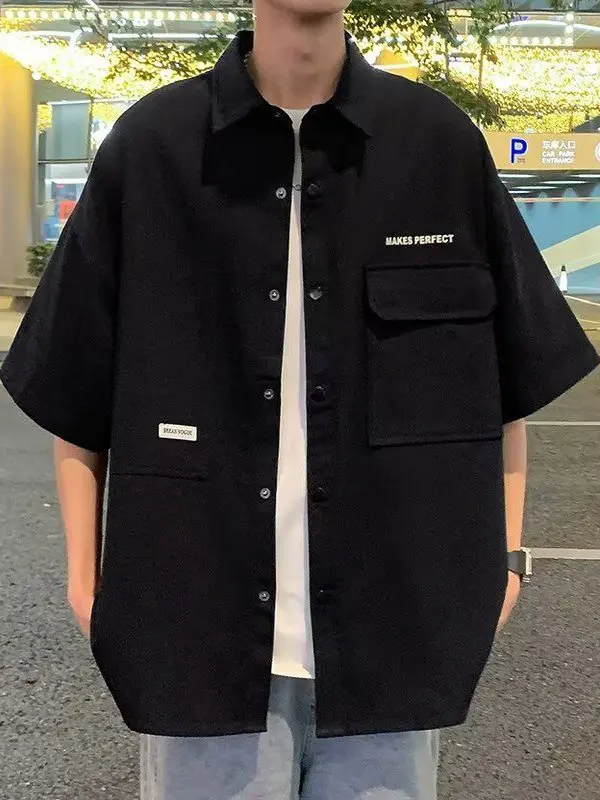 

Men's Summer Thin Ice Silk ort Sve irt Casual Loose Fit Outerwear Polyester Fiber Youth Trend Polyester Fiber 00%