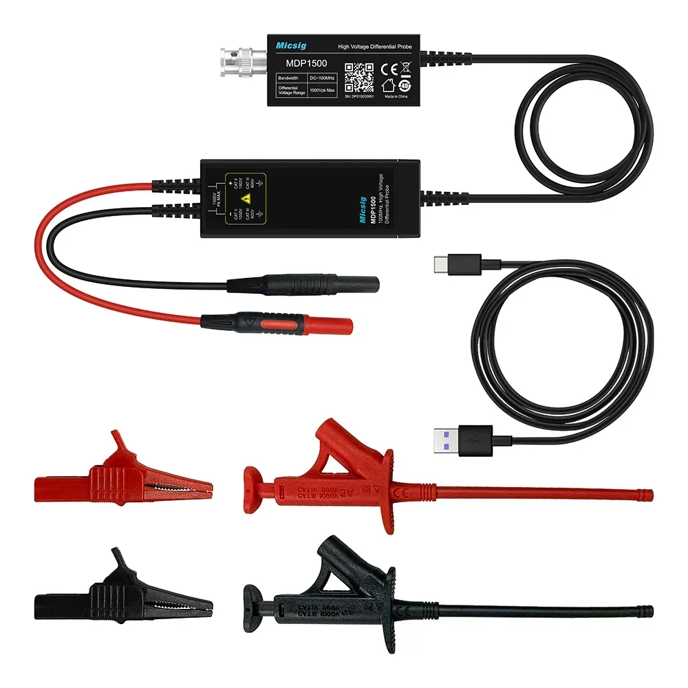 Micsig NEW Oscilloscope High Voltage Differential Probe Kit 1300V 100MHz 3.5ns Rise Time 50X/500X Attenuation Rate DP10013