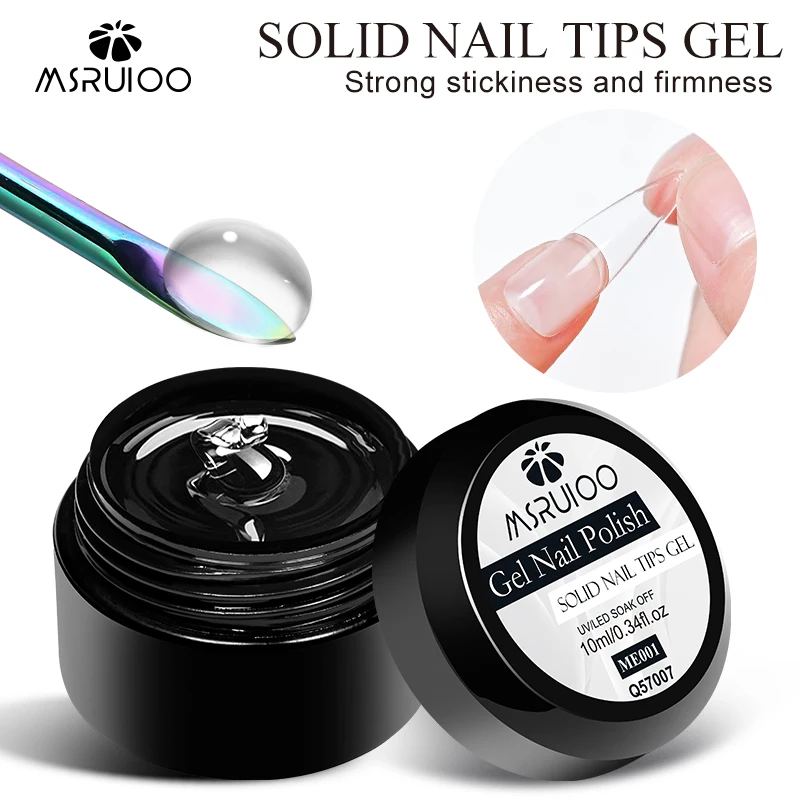 MSRUIOO 10ml Gel de puntas de uñas sólido transparente de larga duración fuerte adherencia UV/Gel de construcción LED para uñas salón de casa manicura diseño DIY