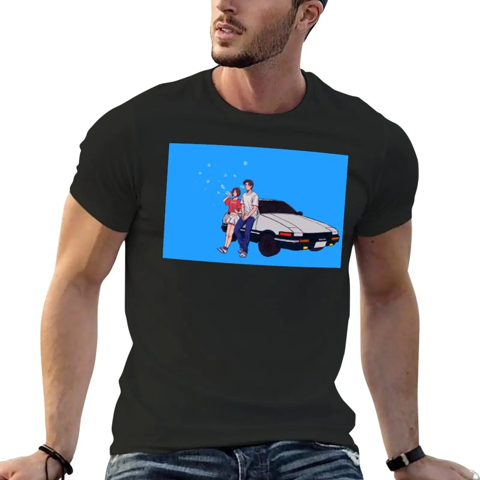 Initial D - Takumi and Natsuki with AE86 T-Shirt funnys summer clothes workout shirts for men