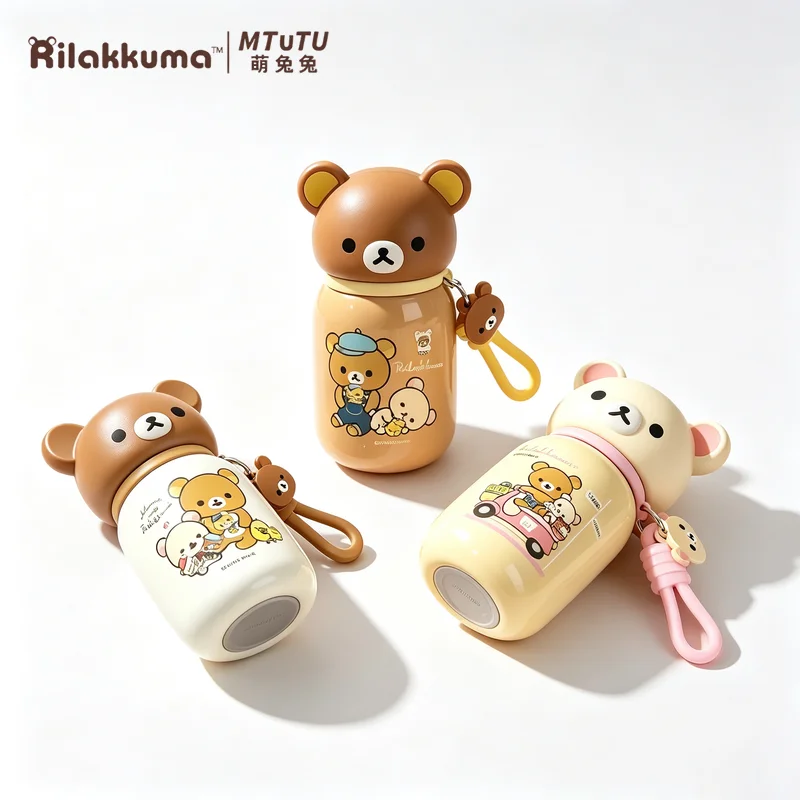 Mtutu Rilakkuma Cartoon Thermos Cute Stainless Steel Water Bottle Long Heat Retention For Indoor Outdoor Daily Use