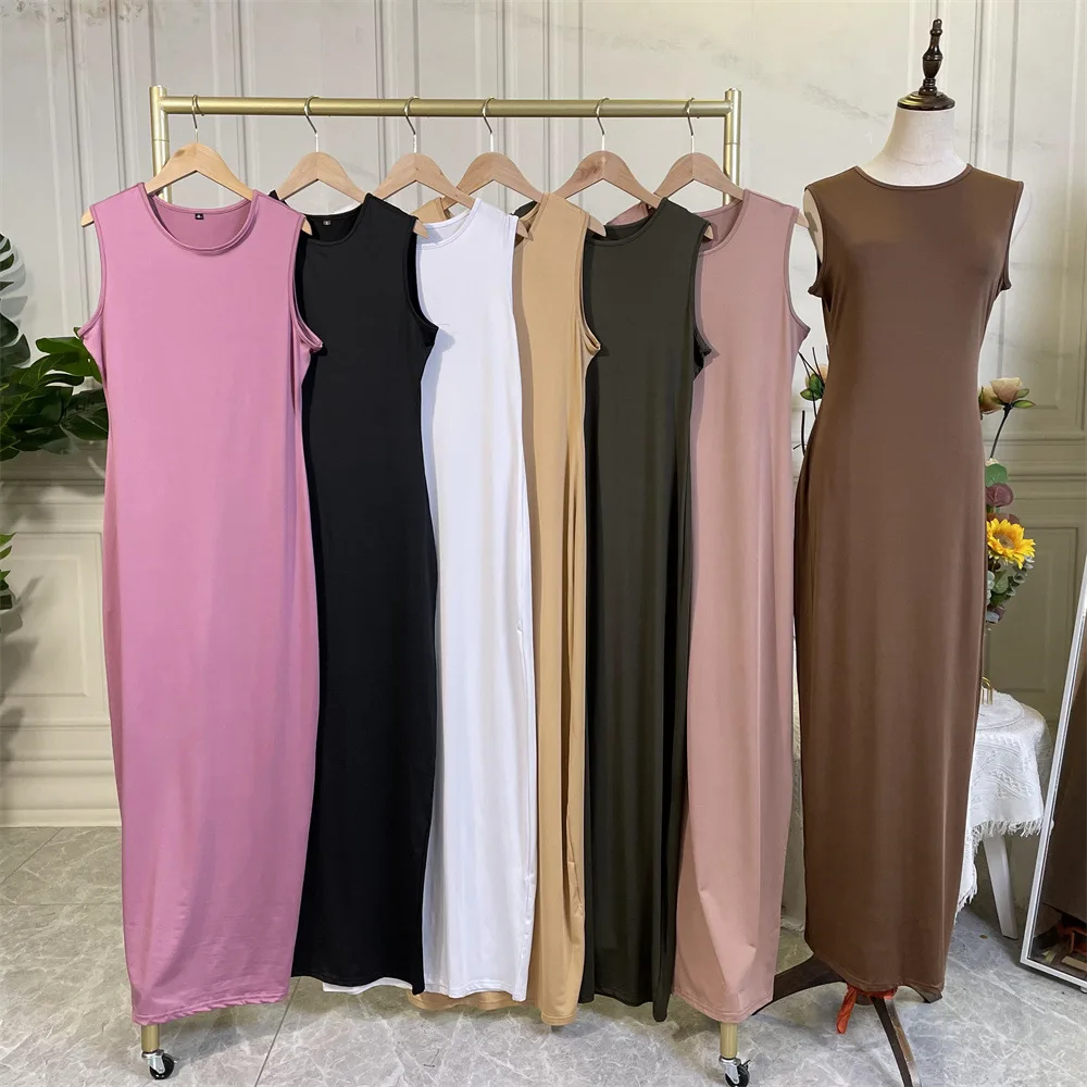 All-Match Effen Onder Abaya Binnenjurk Moslim Voor Vrouwen Effen Jurk Midden-Oosten Dubai Innerlijke Abaya Islamitische Kleding Dames Arabisch
