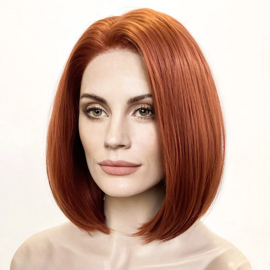 Fantasy Beauty Short Bob Ginger Brown Silky Straight Women Lace Front Wigs Glueless 12Inches Easy Wear Lolita Soft Synthetic Wig