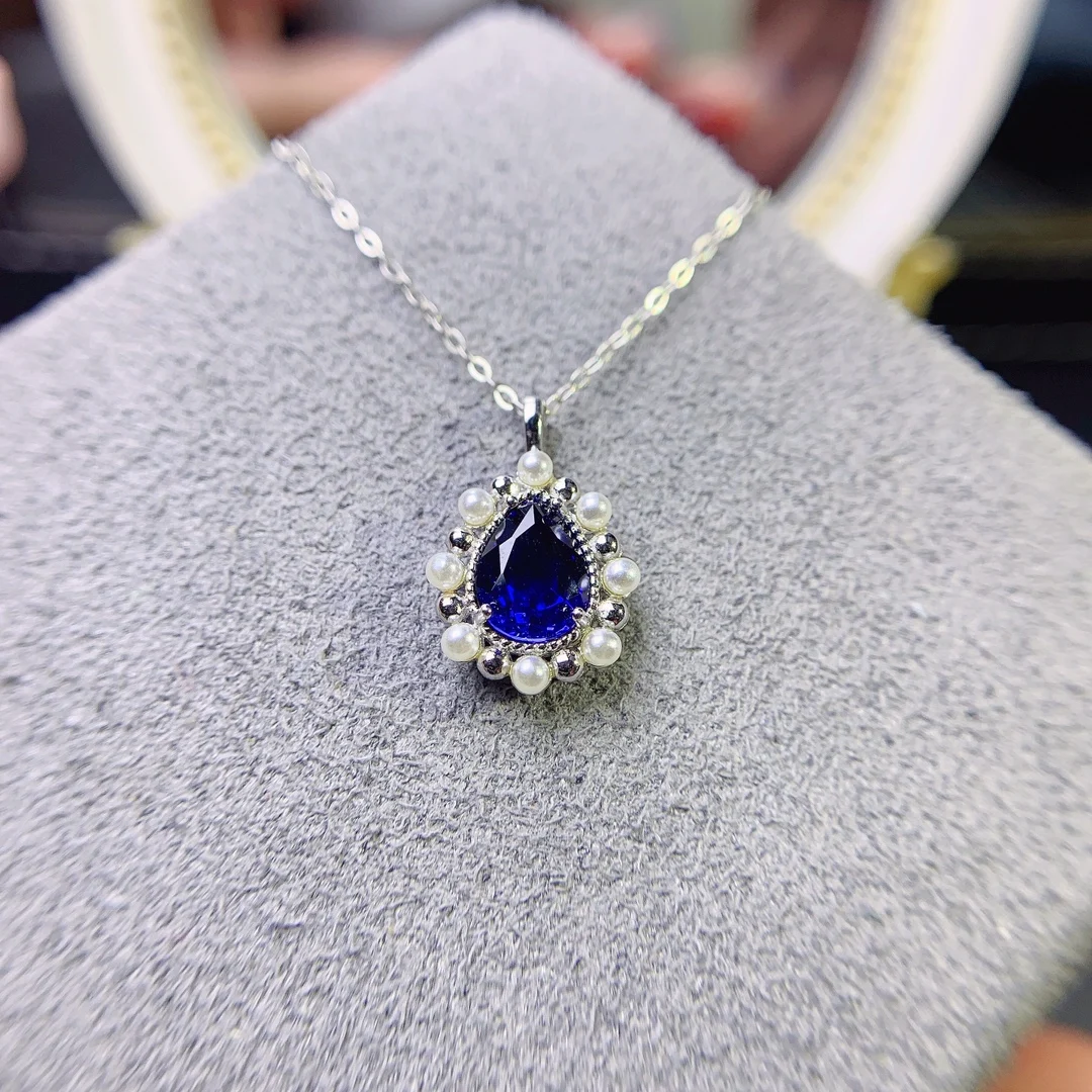 Fashion Creative Sapphire Pendant Necklace Hypoallergenic Sterling Silver Necklace Women Original Wedding Jewelry Accessories