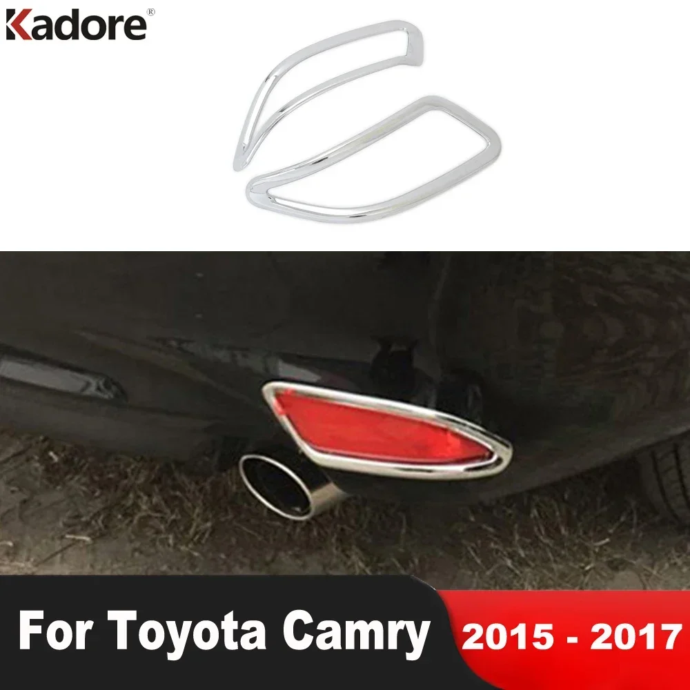 For Toyota Camry 2015 2016 2017 Chrome Car Rear Bumper Fog Light Lamp Cover Trim Tail Foglight Foglamp Bezel Trims Accessories