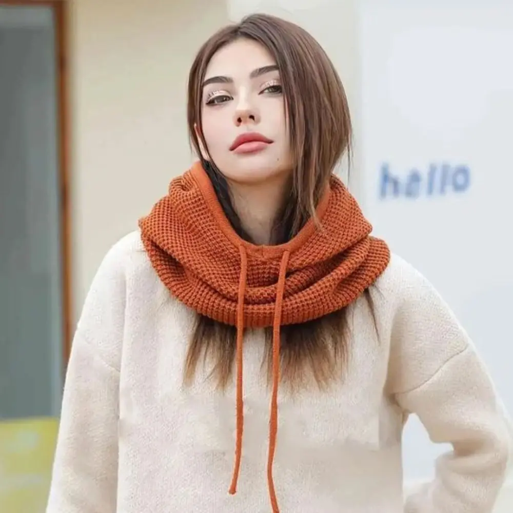Fashion Solid Color Drawstring Balaclavas Hat Soft Warm Pullover Cap Earmuff Thickened Winter Neckerchief Outdoor