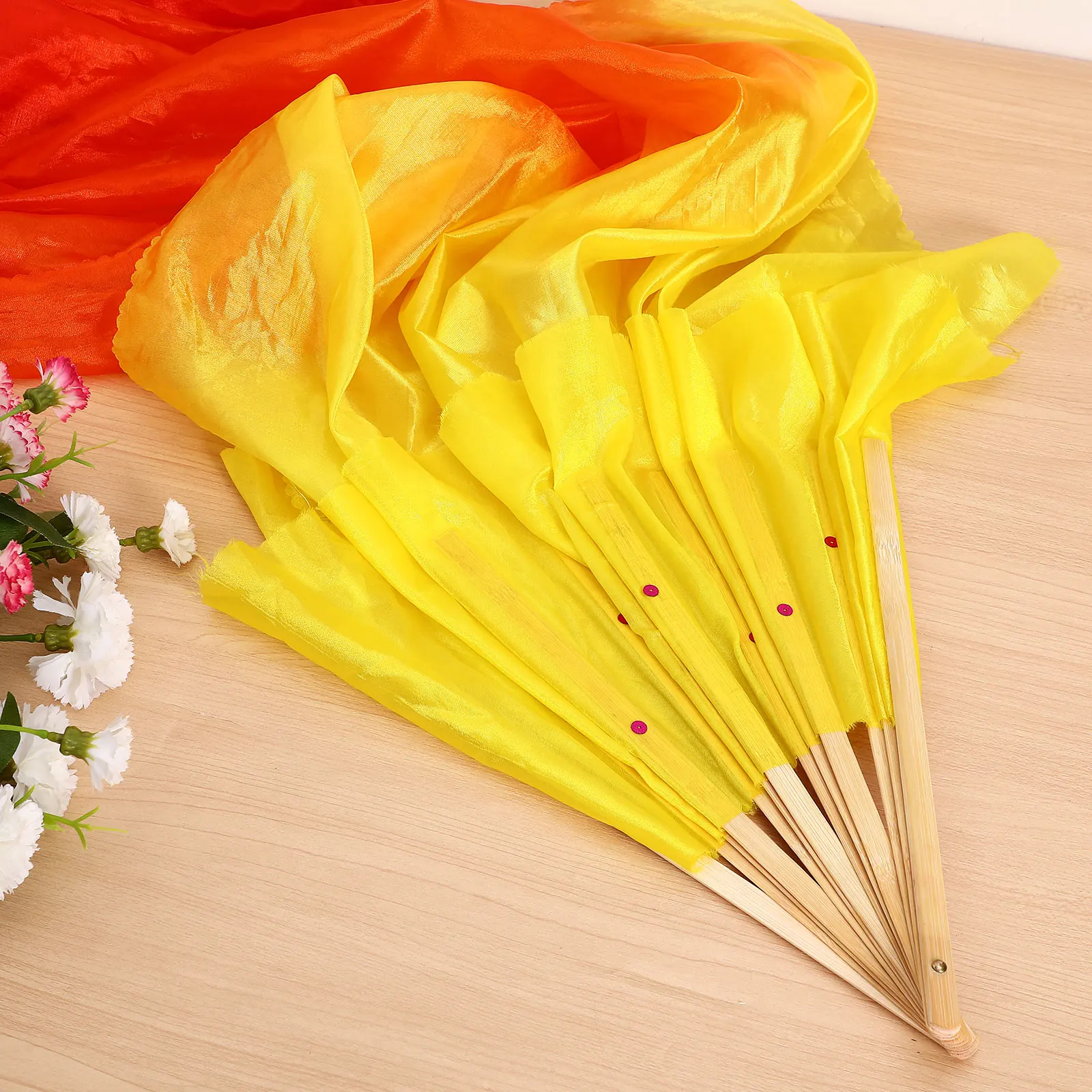 

Gradient Green Lengthened Silk Belly Dance Fan Long Folding For Stage Yangko Square Dance Performance Decorative Fan For Women