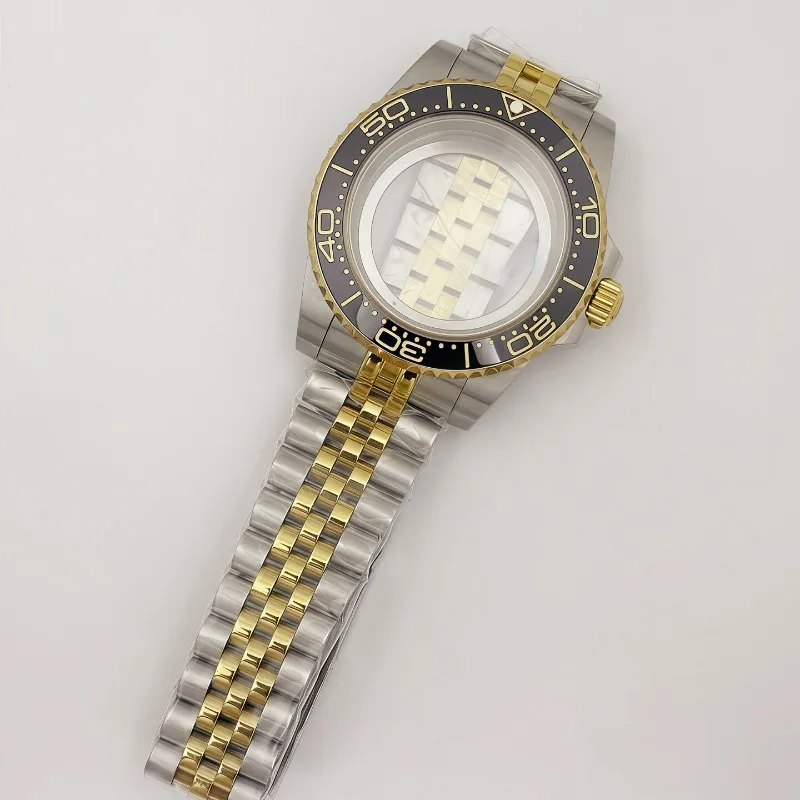 علبة ذهبية 40 مللي متر يخت من خلال علبة الورق السفلي 5 خرز حزام قابل للضبط + مجموعة حلقات لـ NH35/36