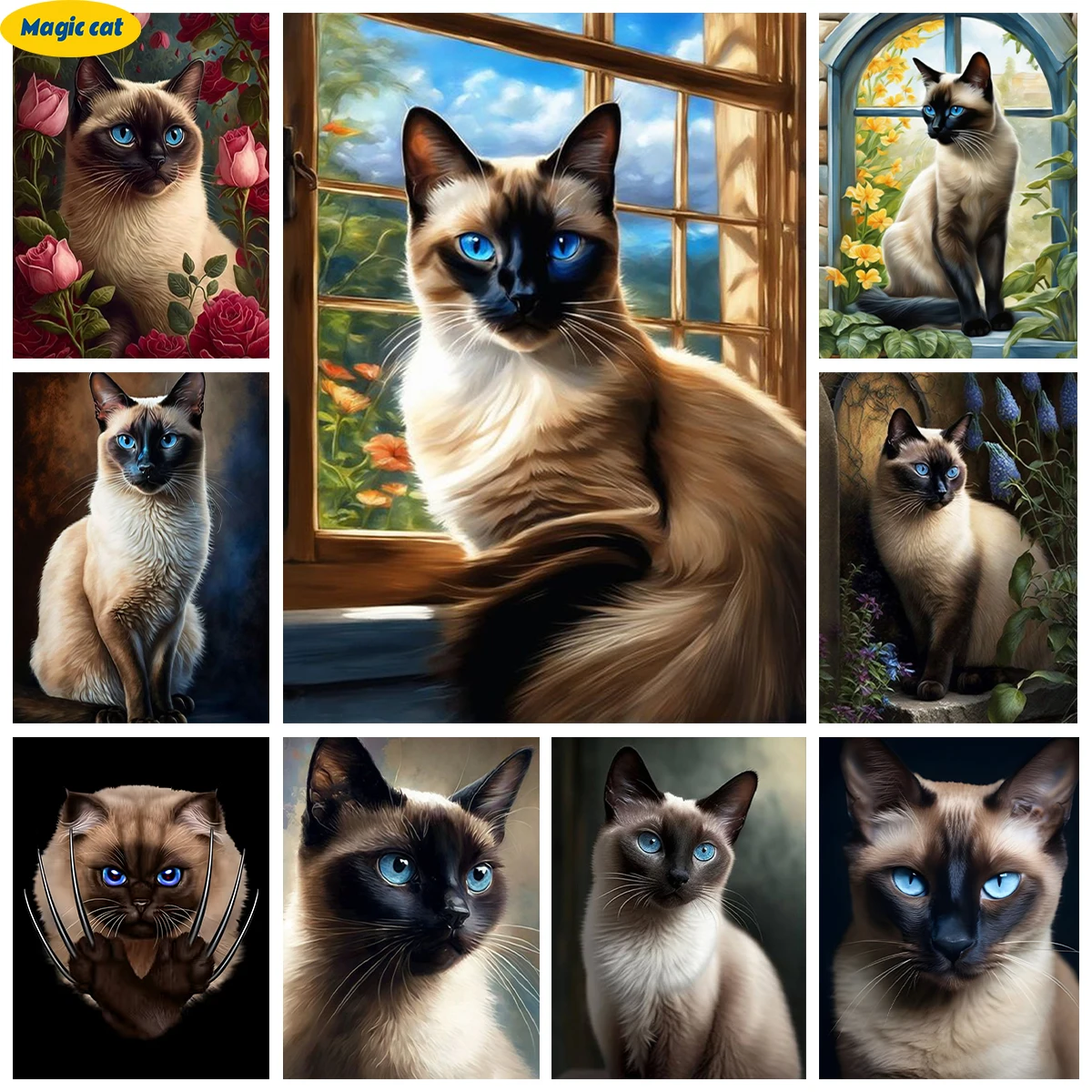 

Siamese Cat 5D Diamond Embroidery Animal Portrait DIY Diamond Painting Rhinestone Cross Stitch Full Diamond Home Wall Decor Gift