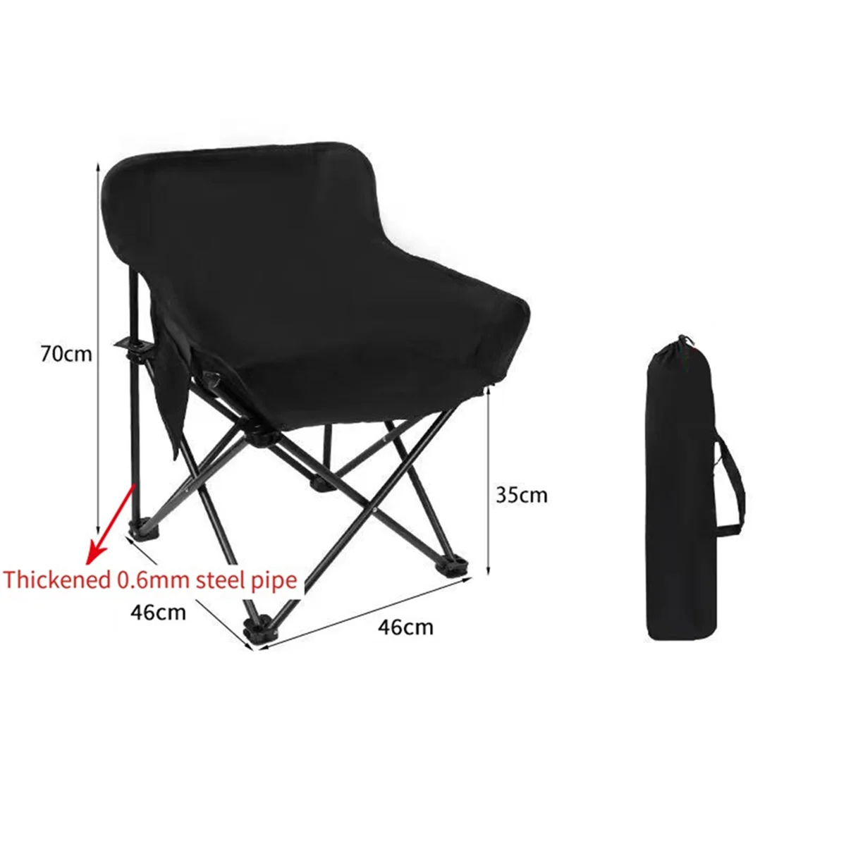 Folding Camping Chairs Portable Chairs with Side Pocket and Carrying Bag for Hiking Beach Outdoor Chair Black