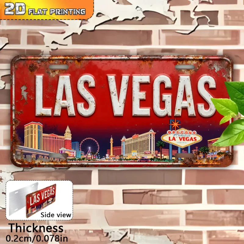 Aluminum Painting Vintage Las Vegas License Plate with Casino Skyline & Welcome Sign Retro Metal Tin Sign Wall Decor For Home Ba