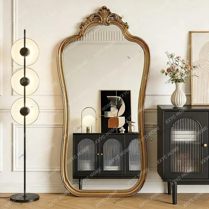 L retro special-shaped living room full-length mirror, hallway wall-mounted carved full-length mirror